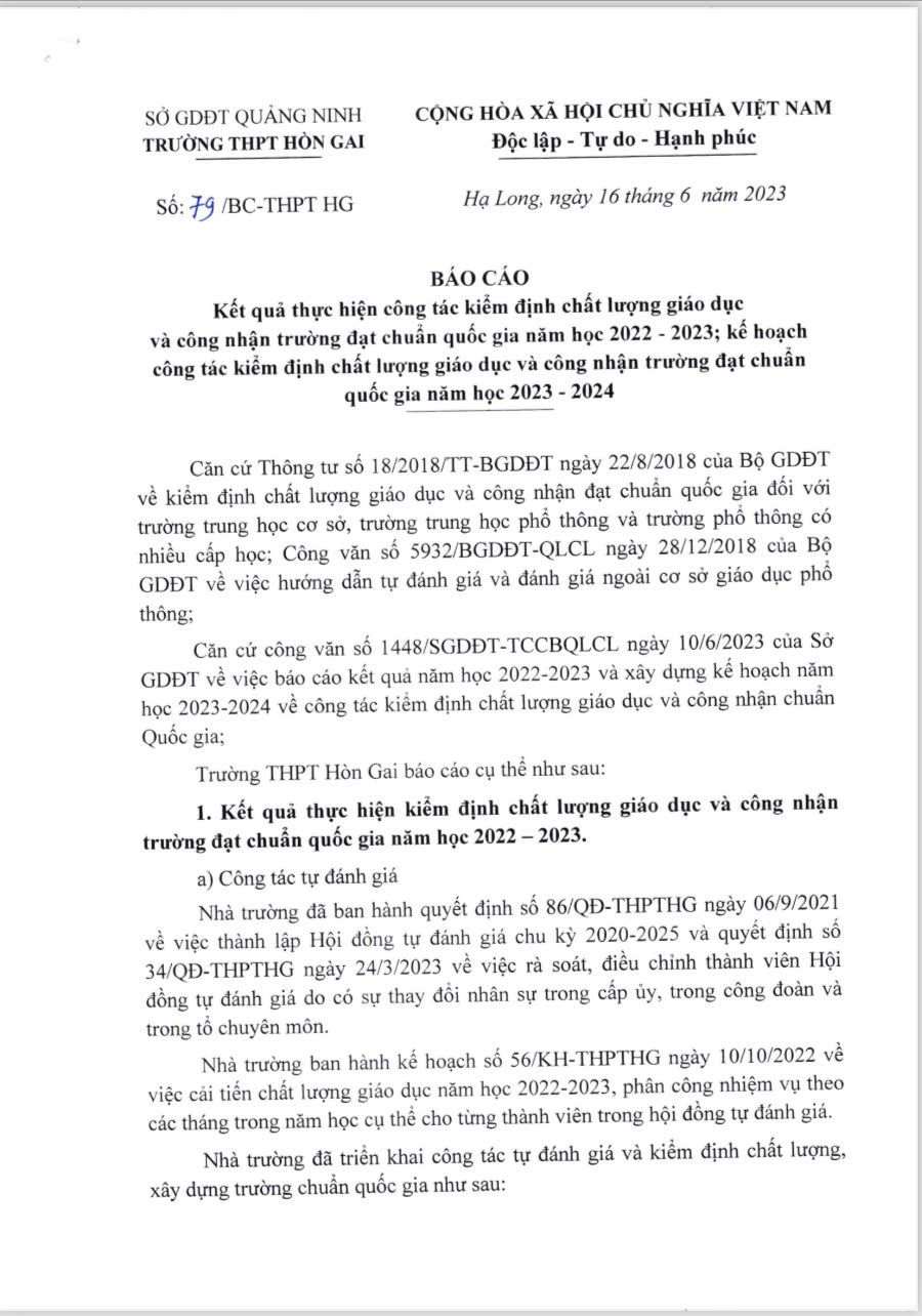 Báo cáo kết quả thực hiện CTKĐCLGD, TC năm 22.23, KH CTKĐCLGD, TC năm 23.24